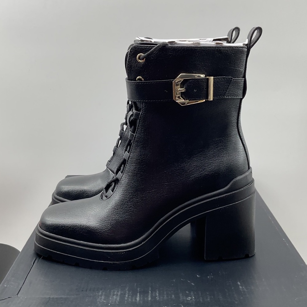 INC International Concepts Womens Black Lace Up Block Heel Platform Combat Boots
